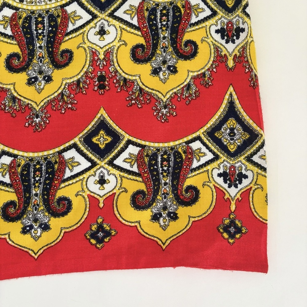 VTG 70s Yellow Womens Dress M Groovy Psychedelic Paisley Red Navy Heritage 60s - Picture 6 of 14